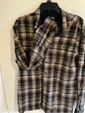 Kuhl Men's Brown and White Plaid Button-Down Shirt - 100% Cotton
